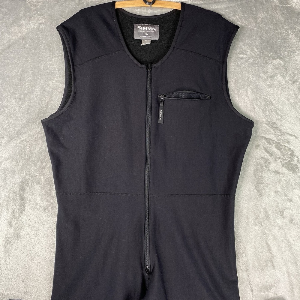 SIMMS Bibs Mens Sz XL Black Fleece Midlayer Fly Fishing Under Wader Base Stirrup - Picture 3 of 16
